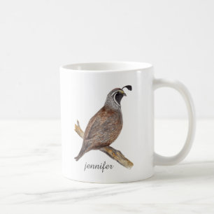 Watercolor quail bird mug
