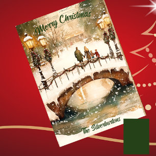 Watercolor Quaint Snow Scene Xmas