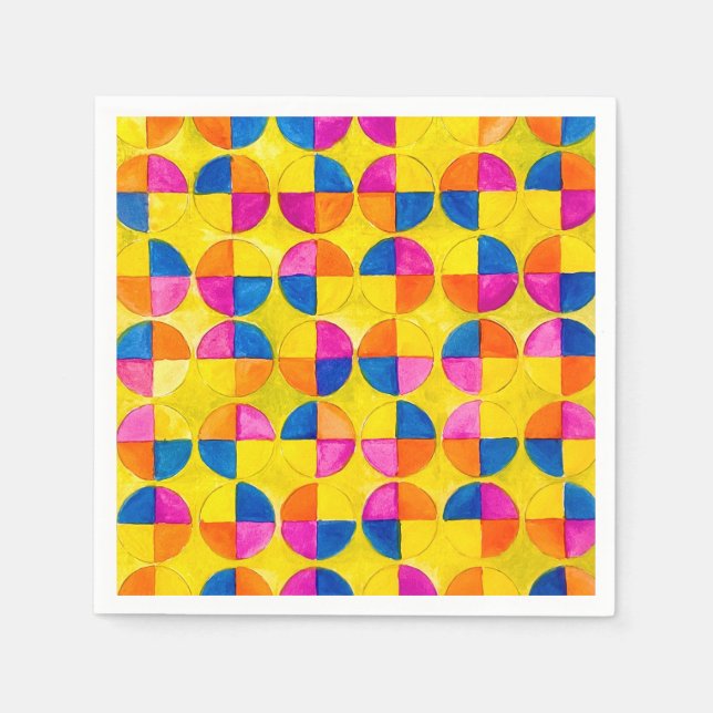 Watercolor Quartered Divided Circles Design Napkin (Front)