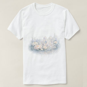Watercolor Quartz Crystals Pastel Peonies Floral T-Shirt