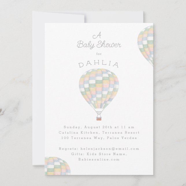 watercolor quilt hot air balloon Baby Shower Invitation (Front)