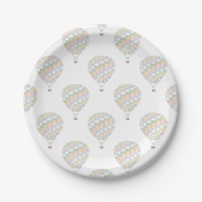 watercolor quilt hot air balloon Baby Shower Paper Plate (Front)