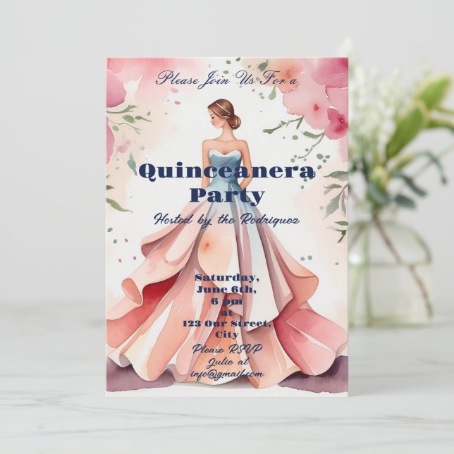 Watercolor Quinceanera Celebration Invitation (Standing Front)