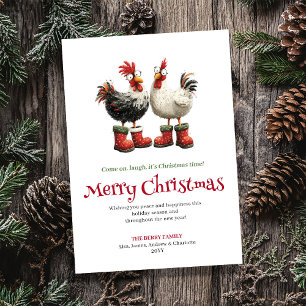Watercolor quirky chickens holiday greeting card