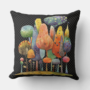 Watercolor Quirky Whimsical Mushroom Forest Cushion