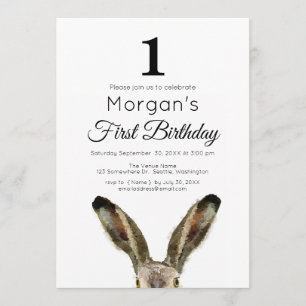Watercolor Rabbit 1st Birthday Party Invitation