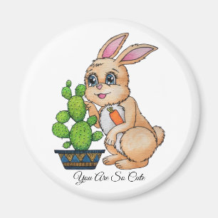 Watercolor Rabbit And Cute Cactus Magnet