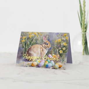Watercolor Rabbit and Eggs Easter Greeting Card