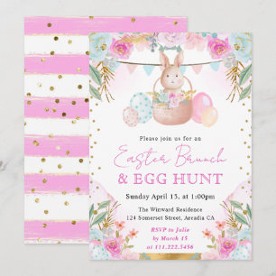 Watercolor Rabbit and Spring Flowers Easter Invitation