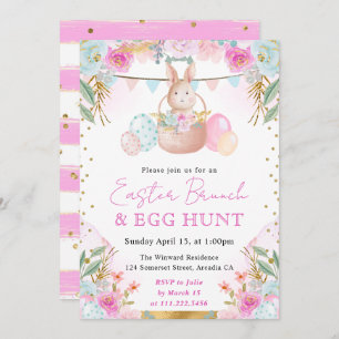 Watercolor Rabbit and Spring Flowers Easter Invitation