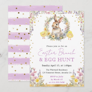 Watercolor Rabbit and Spring Flowers Easter Invitation