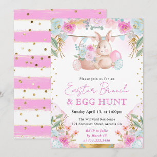 Watercolor Rabbit and Spring Flowers Easter Invitation