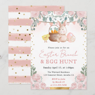 Watercolor Rabbit and Spring Flowers Easter Invitation