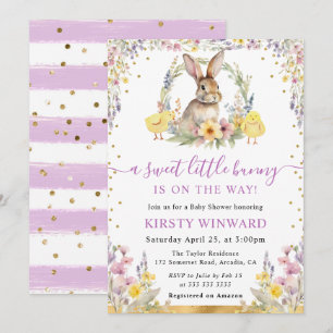 Watercolor Rabbit and Wildflowers Baby Shower Invitation