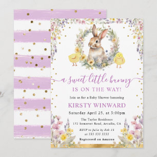 Watercolor Rabbit and Wildflowers Baby Shower Invitation
