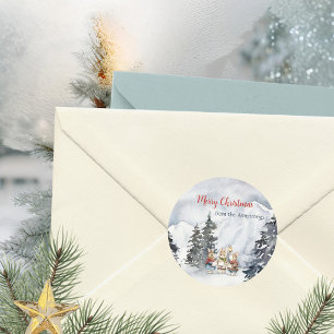 Watercolor Rabbit Carolers Cottagecore Classic Round Sticker