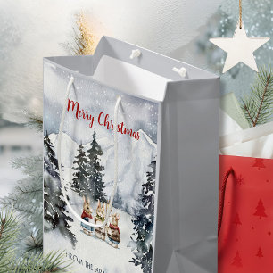 Watercolor Rabbit Carolers Cottagecore Medium Gift Bag