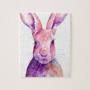 Watercolor Rabbit Hare Portrait Jigsaw Puzzle