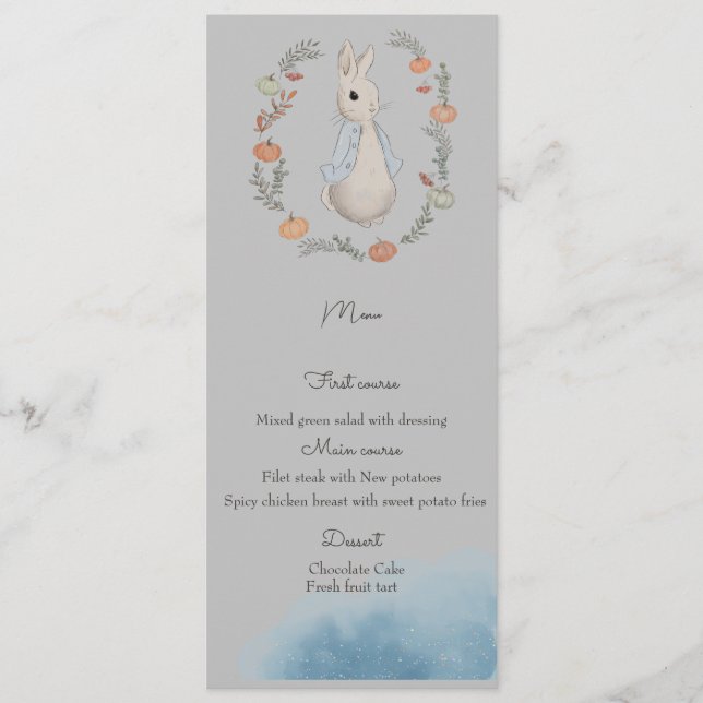 Watercolor Rabbit Peter Birthday Menu (Front)