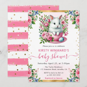 Watercolor Rabbit Spring Flowers Baby Shower Invitation