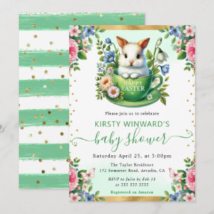 Watercolor Rabbit Spring Flowers Baby Shower Invitation