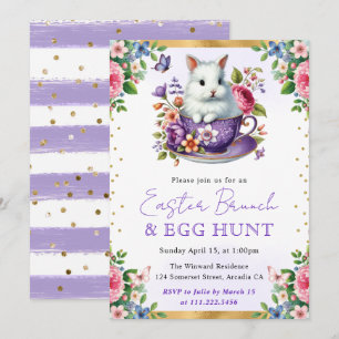 Watercolor Rabbit Spring Flowers Easter Brunch Invitation