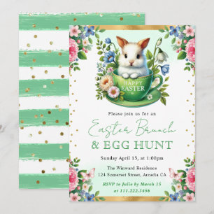 Watercolor Rabbit Spring Flowers Easter Brunch Invitation