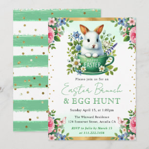Watercolor Rabbit Spring Flowers Easter Brunch Invitation