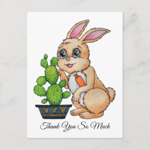 Watercolor Rabbit With Cute Cactus Postcard