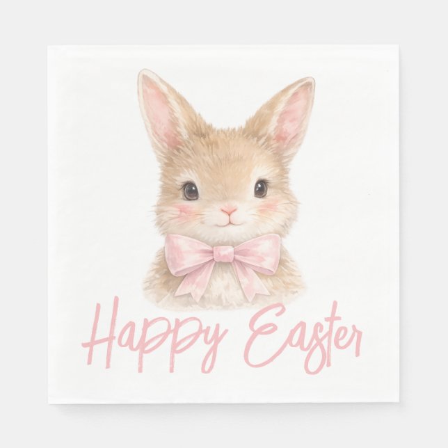 Watercolor Rabbit with Pink Bow| Cute Easter Bunny Napkin (Front)