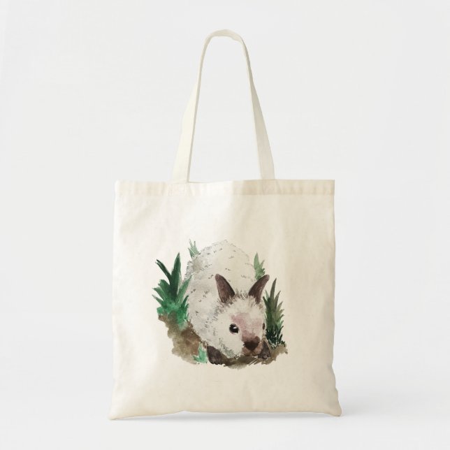 Watercolor Rabbit Woodland Cute Bunny Tote Bag (Front)