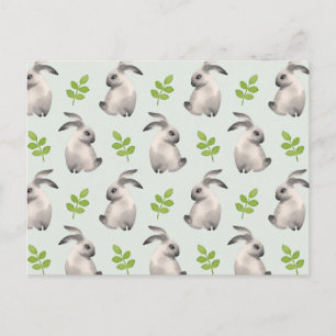 Watercolor rabbits and grass postcard