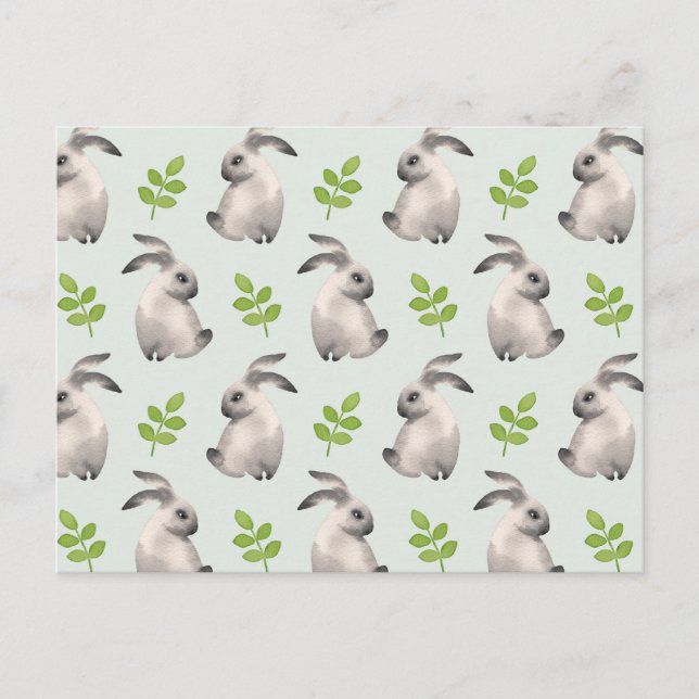 Watercolor rabbits and grass postcard (Front)