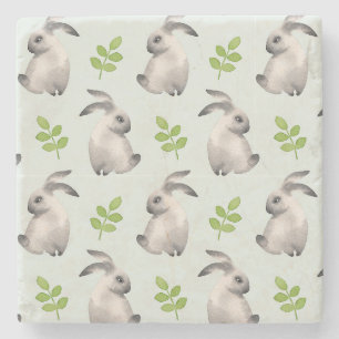 Watercolor rabbits and grass stone coaster
