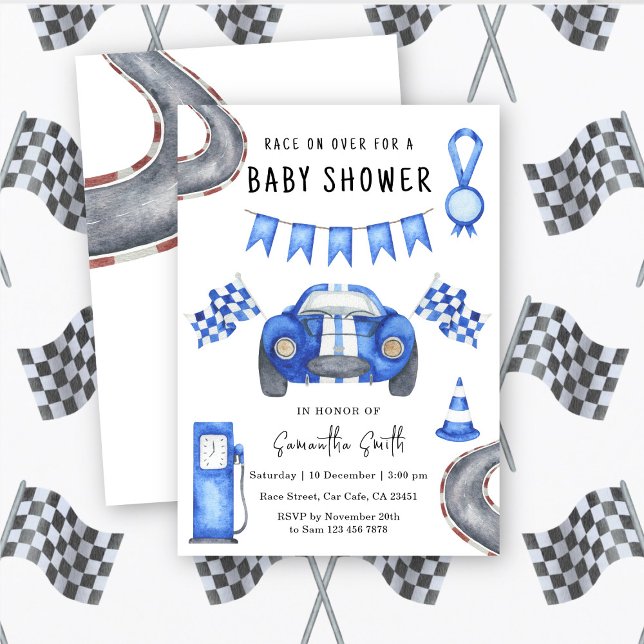 Watercolor Race Car Baby Shower Invitation (Creator Uploaded)