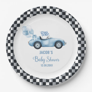 Watercolor Race Car Baby Shower Paper Plate