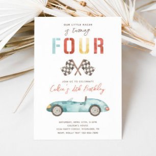 Watercolor Race Car Birthday Invitation