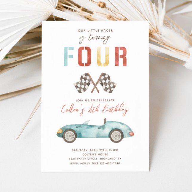 Watercolor Race Car Birthday Invitation (Creator Uploaded)