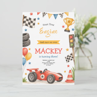 Watercolor Race Car Party Birthday Party Invitation