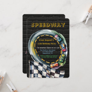 Watercolor Race Track Boy Birthday Party Invitation