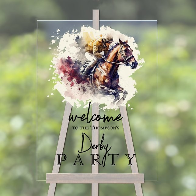 Watercolor Racehorse Derby Party Welcome Acrylic Sign (Watercolor racehorse Derby party Welcome acrylic sign)