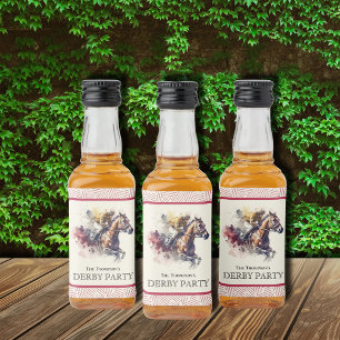 Watercolor Racehorse Derby Red Liquor Bottle Label