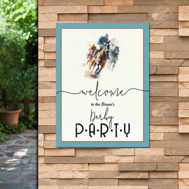 Watercolor Racehorse Jockey Derby Welcome Poster (Watercolor racehorses and jockeys Derby Welcome poster - PRINTED and/or INSTANT DOWNLOAD)