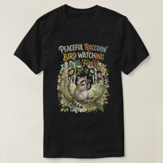 Watercolor Racoon Birdwatcher Nature Design T-Shirt