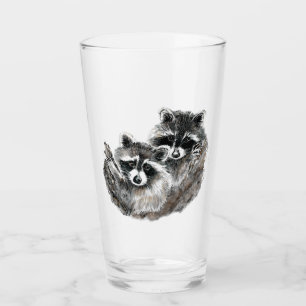 Watercolor Racoon Cuddle Family or Friend Animal Glass