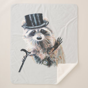 Watercolor Racoon Dressed Formal Fun Animal Art Sherpa Blanket
