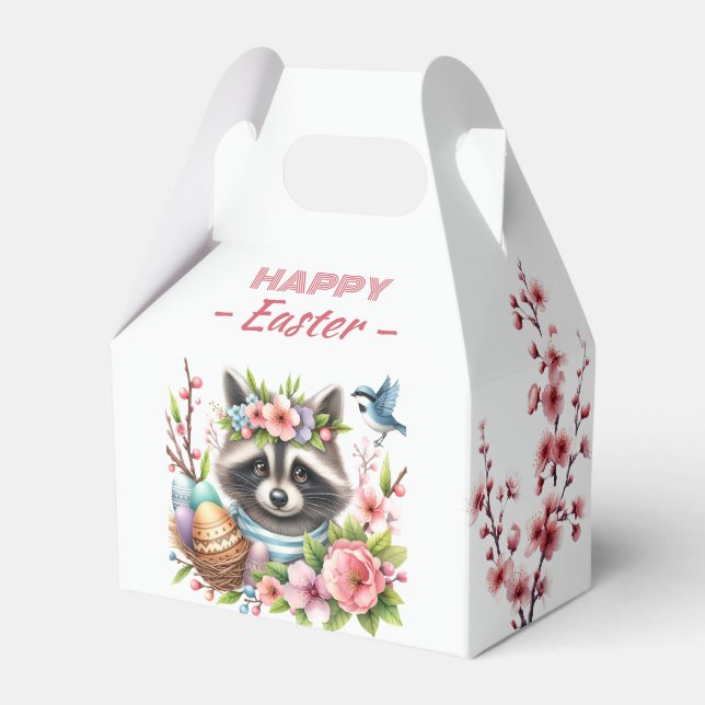 Watercolor Racoon Easter Eggs Cherry Blossoms -   Favour Box (Front Side)