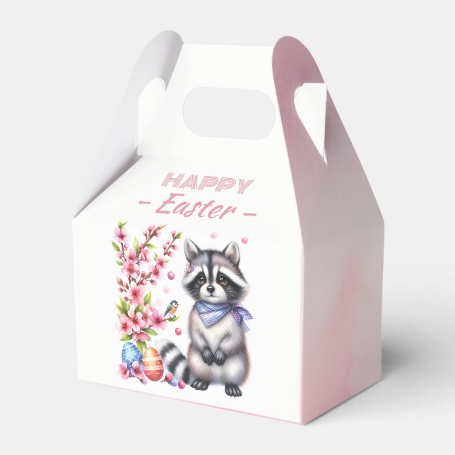 Watercolor Racoon Easter Eggs & Flowers -   Favour Box (Front Side)