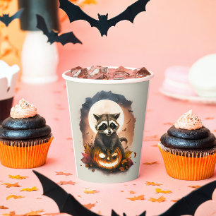 Watercolor Racoon Halloween Paper Cups