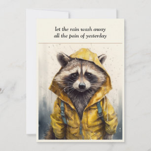Watercolor Racoon in Yellow Raincoat Emotive Art Invitation